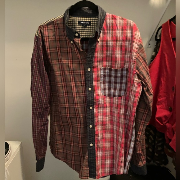 VTG '90s Lands End Multi Plaid Men's Dress Shirt - Picture 2 of 4